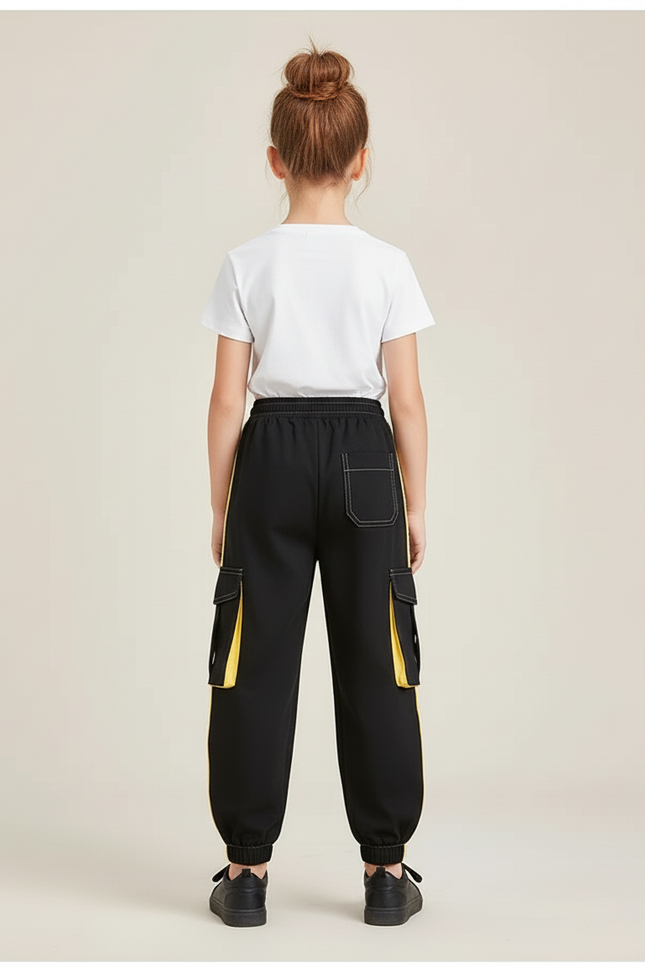 Pantalon Cargo Noir Jaune Ample Enfant Streetwear - Polyester - vue 2