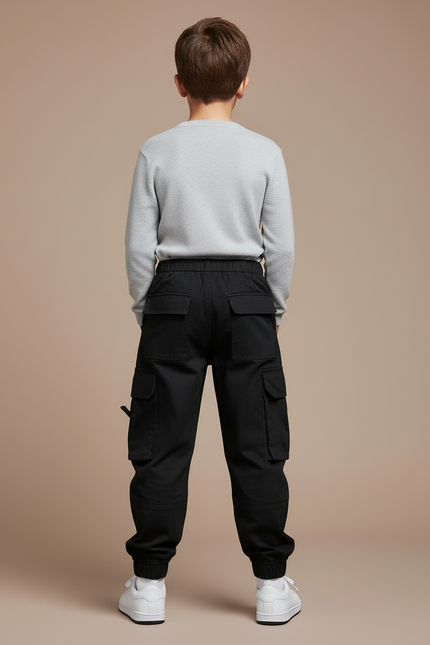 Pantalon Cargo Noir Coton Multipoches Garçon - Toile - vue 2