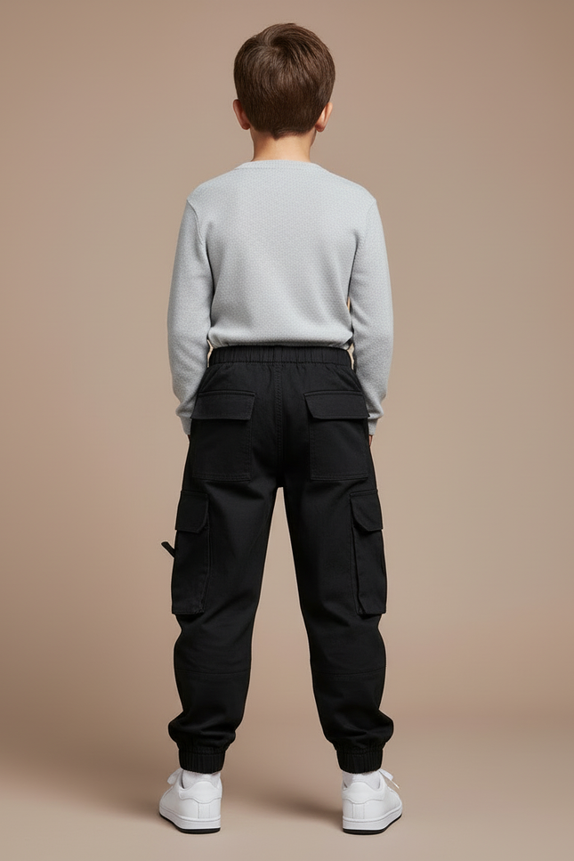 Pantalon Cargo Noir Coton Multipoches Garçon - Toile - vue 2