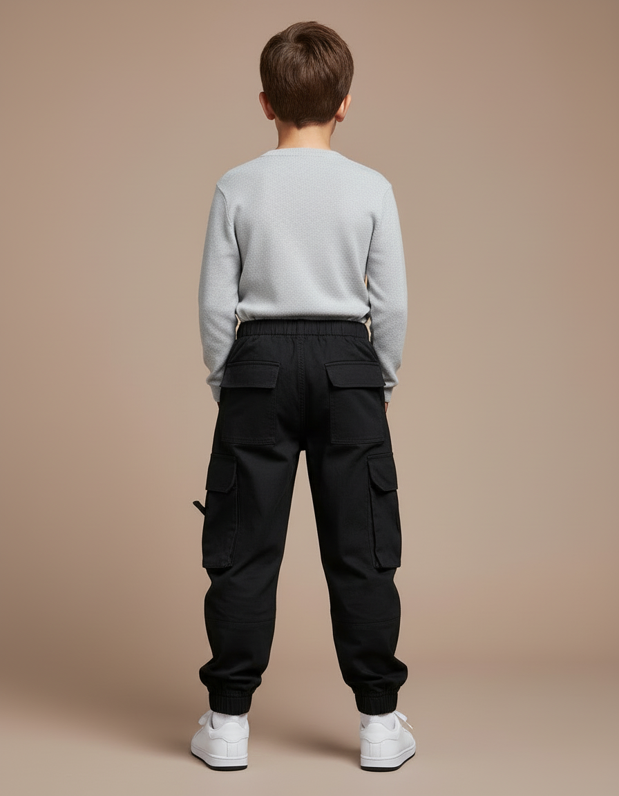 Pantalon Cargo Noir Coton Multipoches Garçon - Toile - vue 2