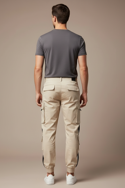Pantalon Cargo Beige Homme Coton Multi-Poches Jogger - vue 2