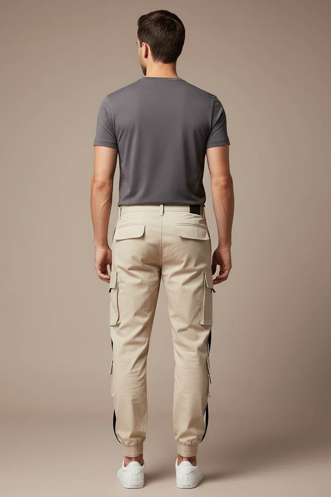 Pantalon Cargo Beige Homme Coton Multi-Poches Jogger - vue 2