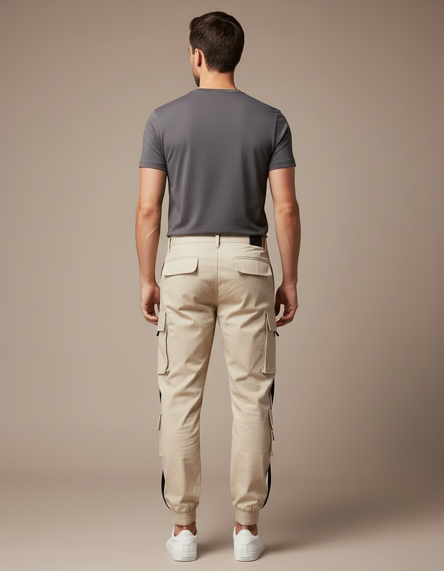 Pantalon Cargo Beige Homme Coton Multi-Poches Jogger - vue 2