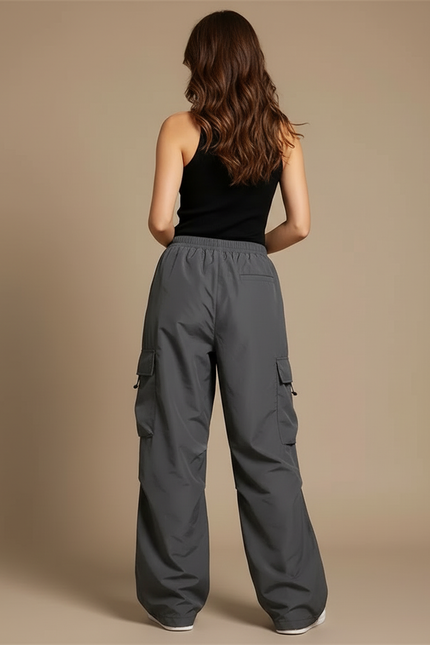 Pantalon Cargo Femme Ample Gris Coton Décontracté - Polyester - vue 2