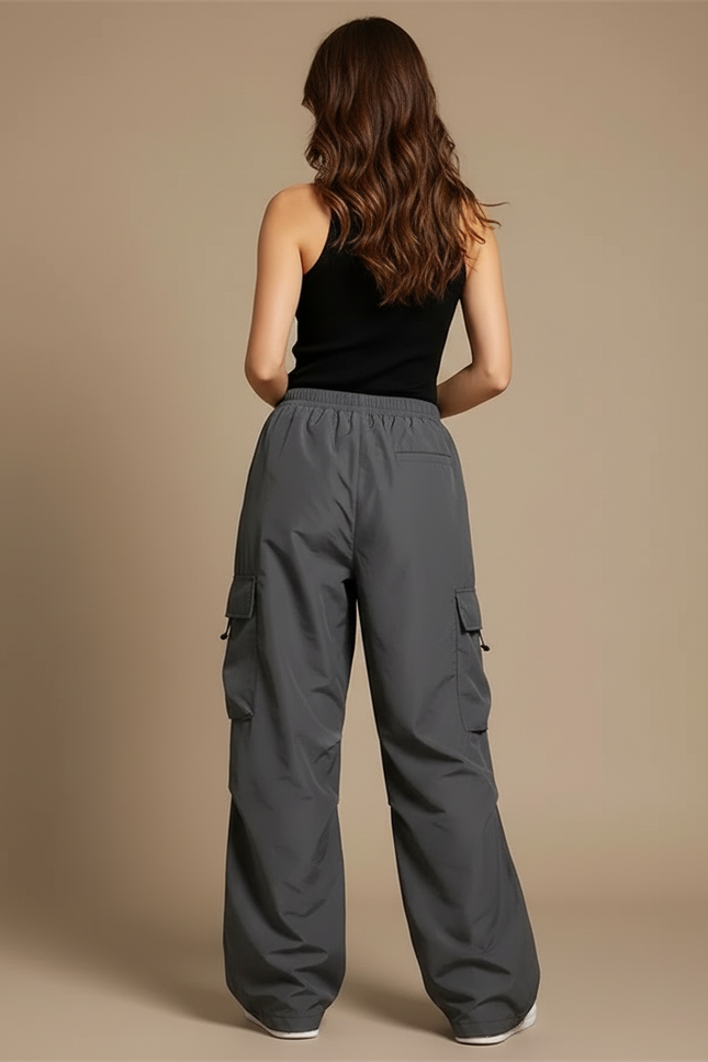Pantalon Cargo Femme Ample Gris Coton Décontracté - Polyester - vue 2