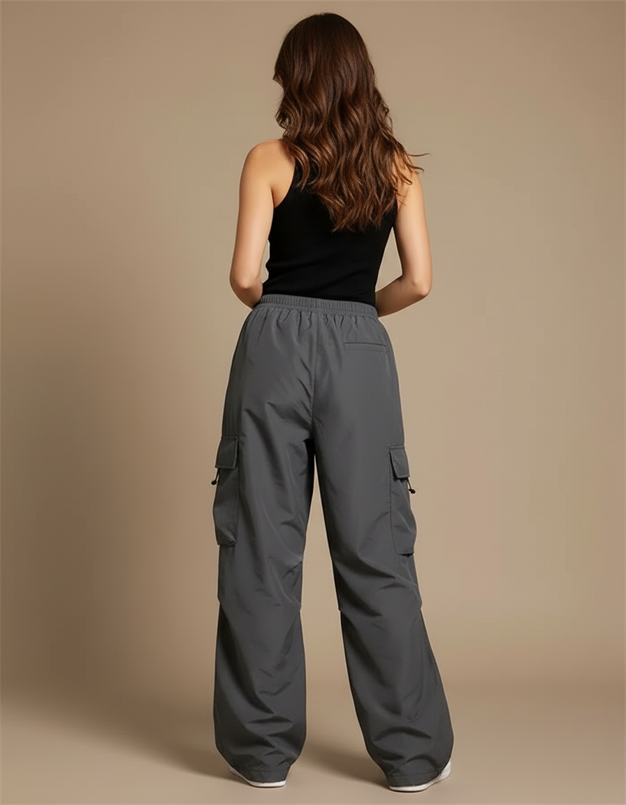 Pantalon Cargo Femme Ample Gris Coton Décontracté - Polyester - vue 2