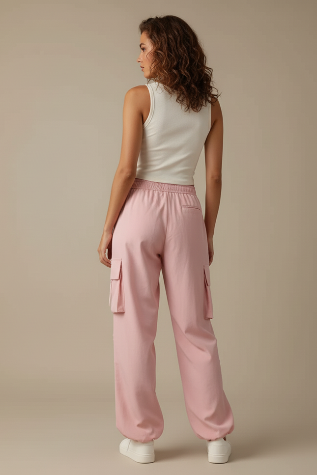 Pantalon Cargo Rose Ample Taille Haute Décontracté - Polyester - vue 2