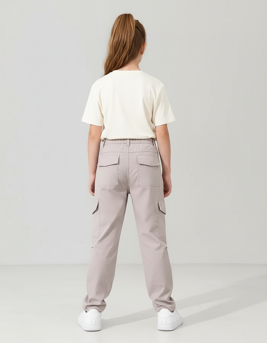 Pantalon Cargo Gris Ample Léger Multipoches Enfant - Gabardine - vue 2