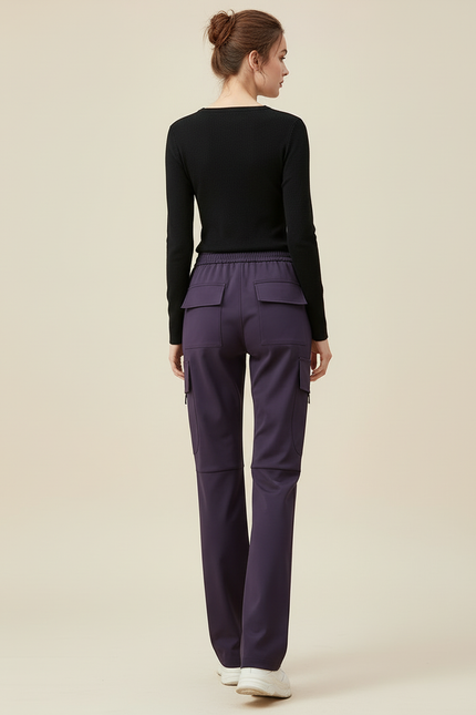 Pantalon Cargo Violet Ample Taille Haute Femme - Polyester - vue 2