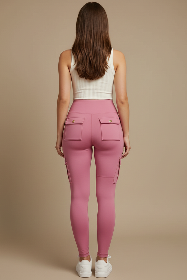 Pantalon Cargo Rose Skinny Taille Haute Multipoches - Polyester - vue 2