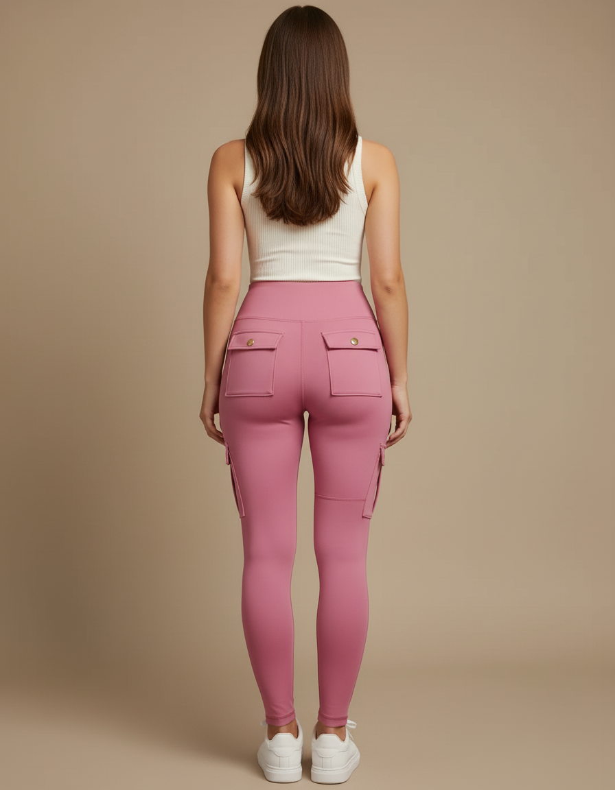 Pantalon Cargo Rose Skinny Taille Haute Multipoches - Polyester - vue 2