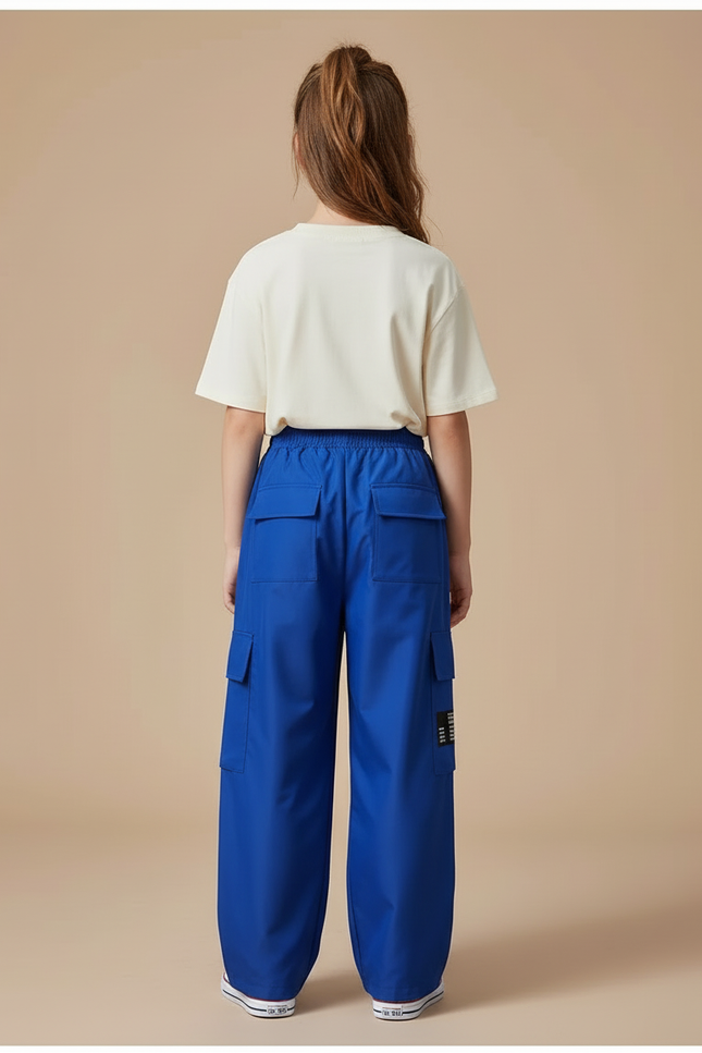 Pantalon Cargo Bleu Ample Rayures Blanches Enfant - Polyester - vue 2