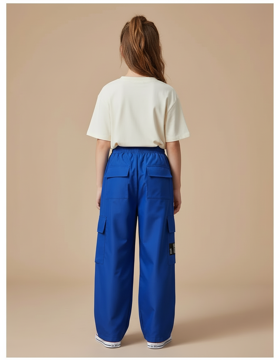 Pantalon Cargo Bleu Ample Rayures Blanches Enfant - Polyester - vue 2