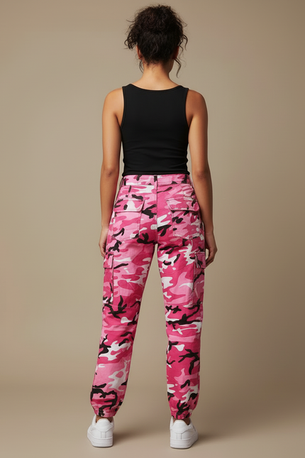 Pantalon Cargo Rose Camouflage Ample Femme Décontracté - Toile - vue 2