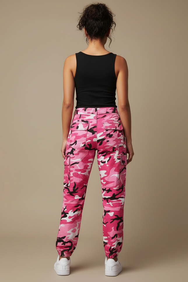 Pantalon Cargo Rose Camouflage Ample Femme Décontracté - Toile - vue 2