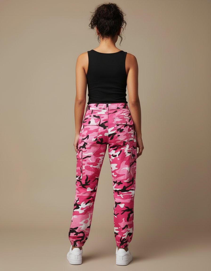 Pantalon Cargo Rose Camouflage Ample Femme Décontracté - Toile - vue 2