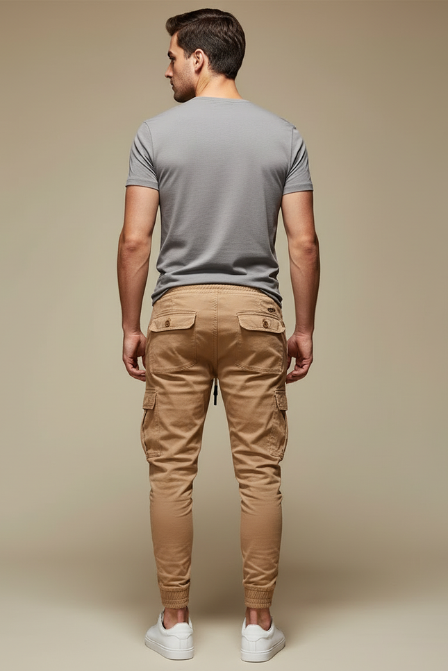 Pantalon Cargo Beige Coton Multipoches Cordon Décontracté - vue 2