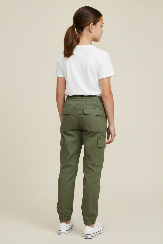 Pantalon Cargo Vert Kaki Coton Jogger Multi-Poches - vue 2