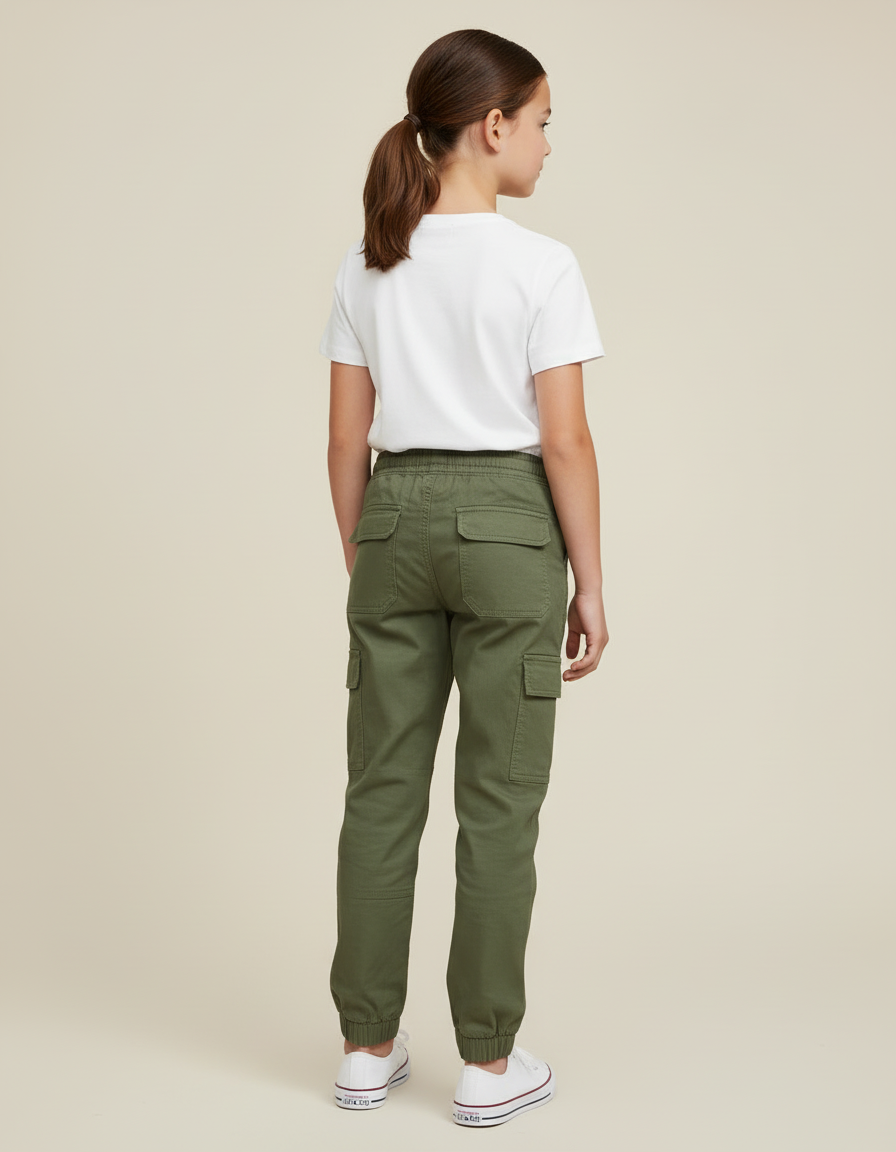 Pantalon Cargo Vert Kaki Coton Jogger Multi-Poches - vue 2