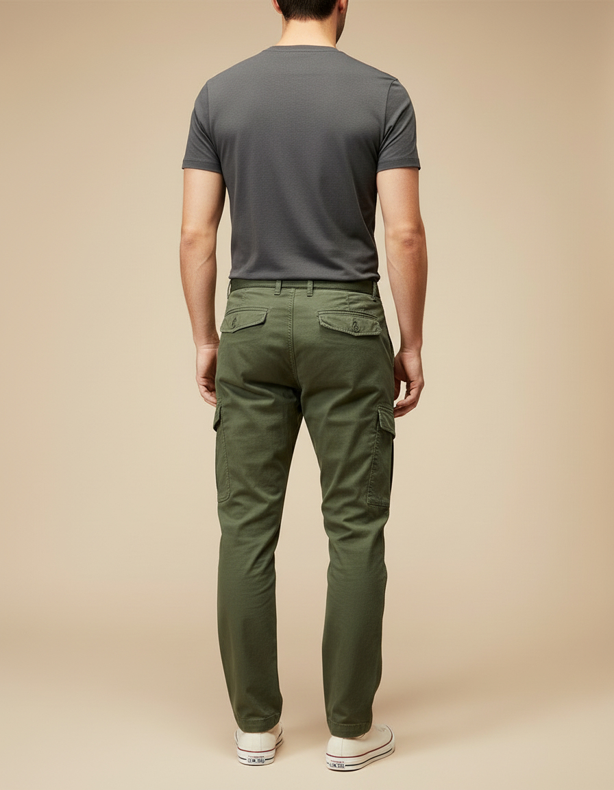 Pantalon Cargo Vert Militaire Coton Décontracté Homme - Kaki - vue 2