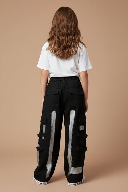 Pantalon Cargo Noir Ample Imprimé Enfant Streetwear - Toile - vue 2