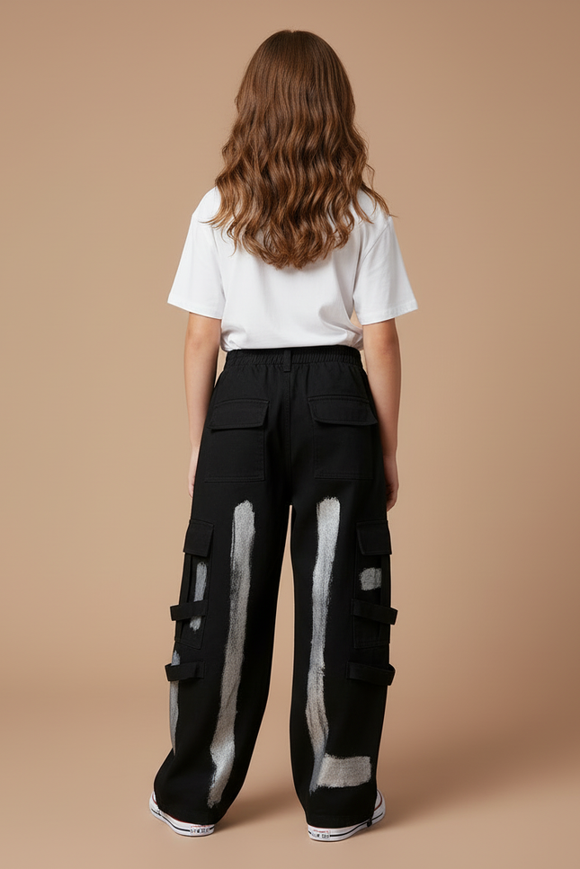 Pantalon Cargo Noir Ample Imprimé Enfant Streetwear - Toile - vue 2