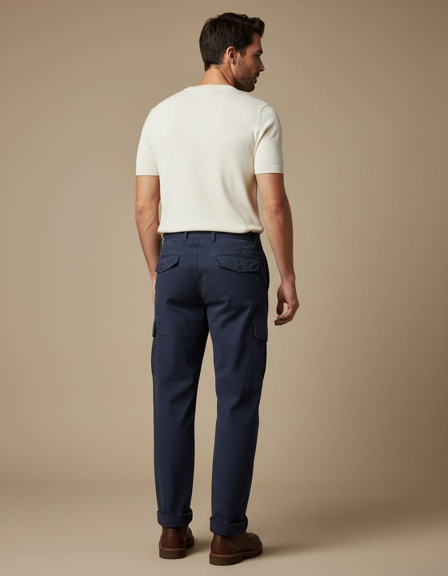 Pantalon Cargo Bleu Marine Coton Multipoches Décontracté - vue 2