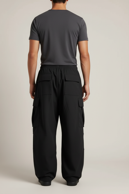 Pantalon Cargo Noir Ample Multipoches Décontracté Homme - Polyester - vue 2
