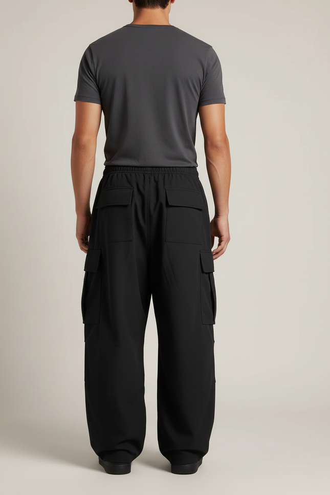 Pantalon Cargo Noir Ample Multipoches Décontracté Homme - Polyester - vue 2
