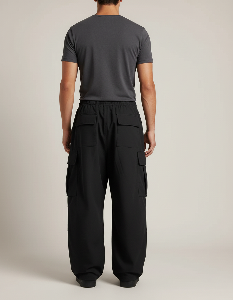 Pantalon Cargo Noir Ample Multipoches Décontracté Homme - Polyester - vue 2