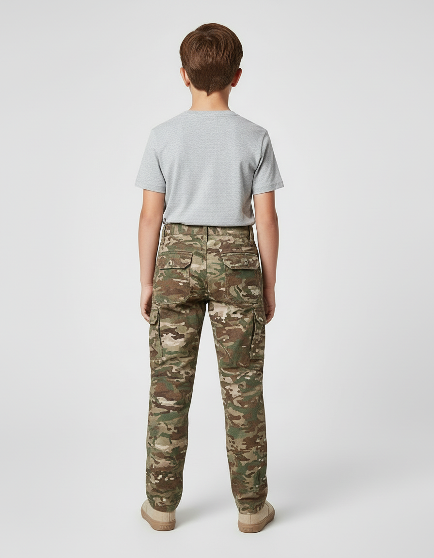 Pantalon Cargo Camouflage Militaire Enfant Tactique Multi-Poches - Multicolore Toile - vue 2