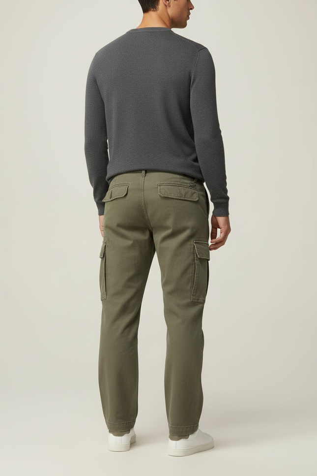 Pantalon Cargo Vert Kaki Ample Multipoches Coton - Toile - vue 2