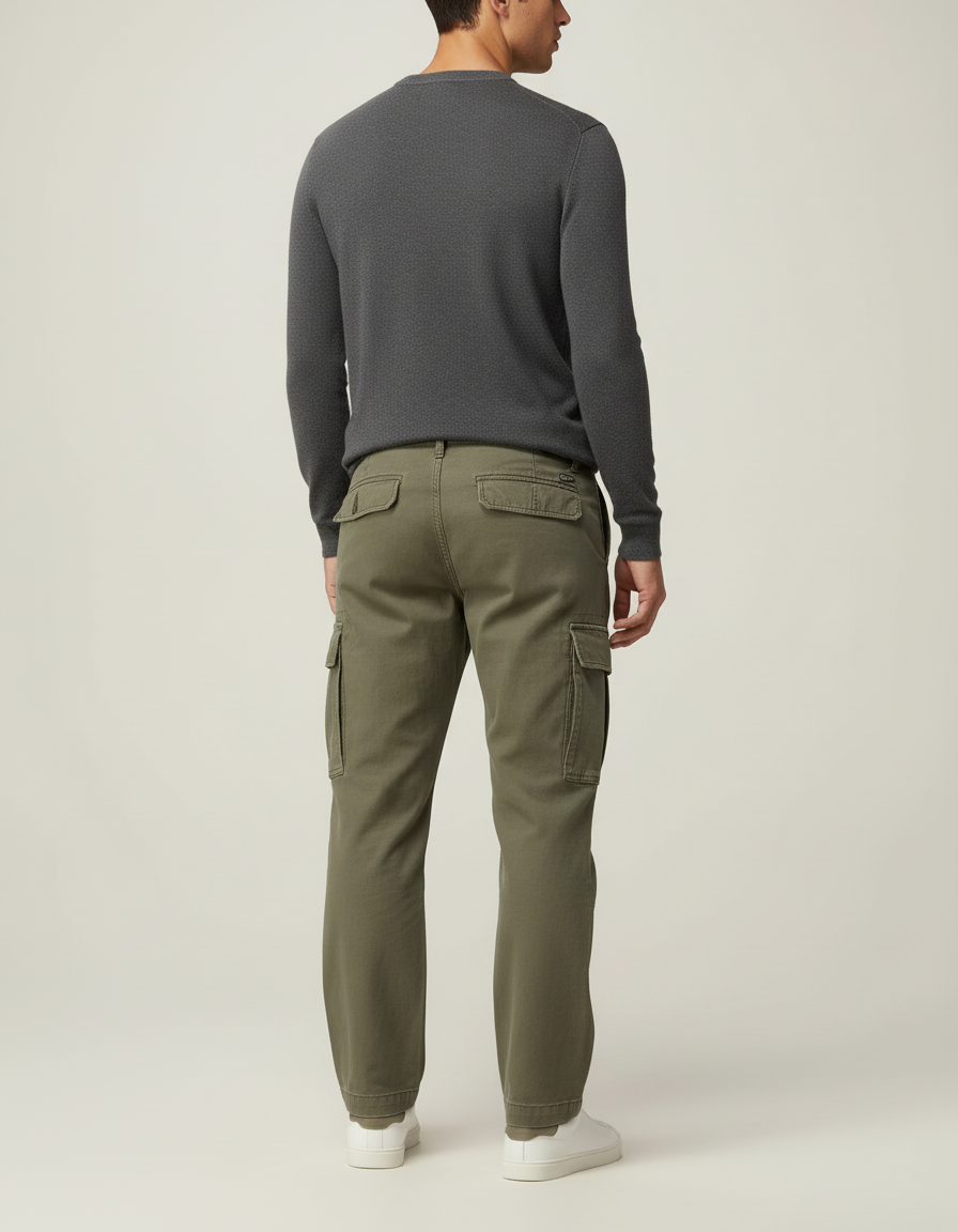 Pantalon Cargo Vert Kaki Ample Multipoches Coton - Toile - vue 2