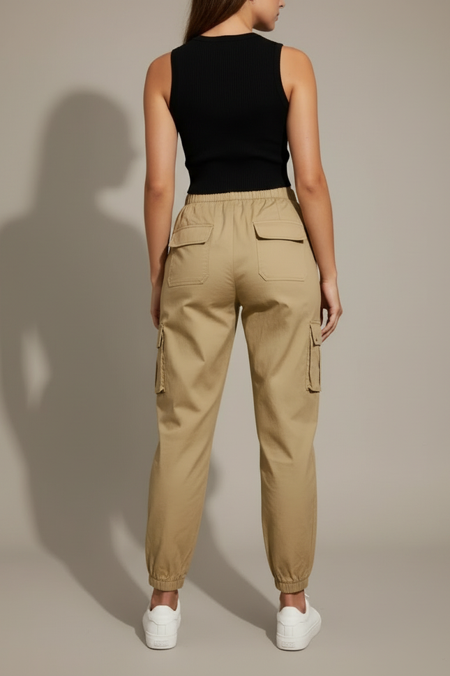 Pantalon Cargo Beige Ample Femme Élastique - Coton - vue 2