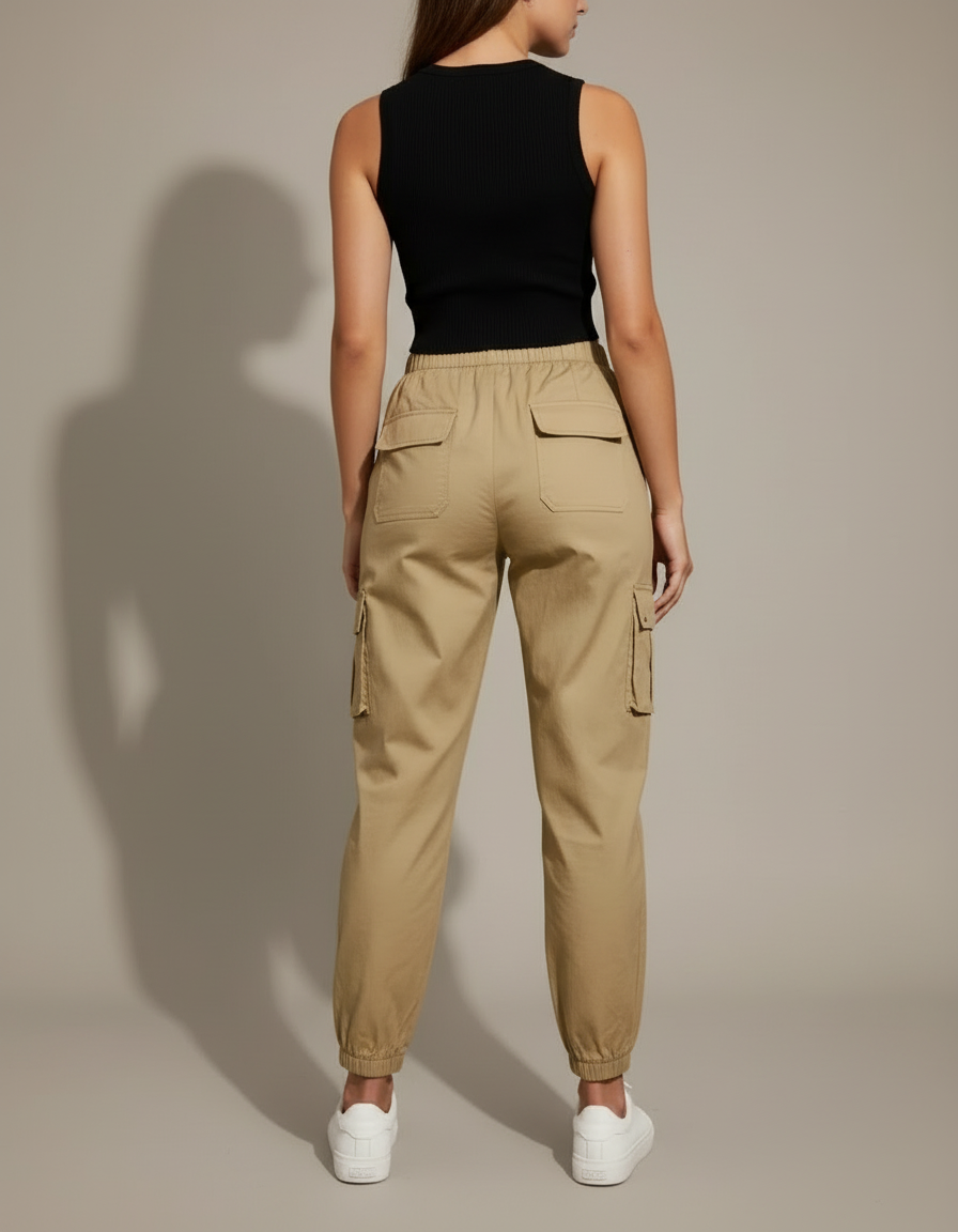 Pantalon Cargo Beige Ample Femme Élastique - Coton - vue 2