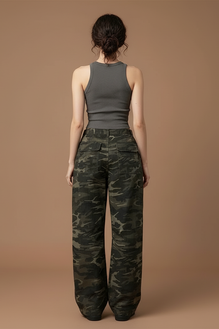 Pantalon Cargo Camouflage Ample Taille Basse Femme Y2K - Multicolore Toile - vue 2