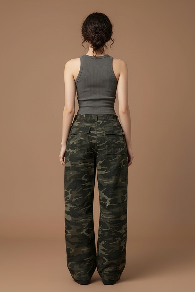 Pantalon Cargo Camouflage Ample Taille Basse Femme Y2K - Multicolore Toile - vue 2
