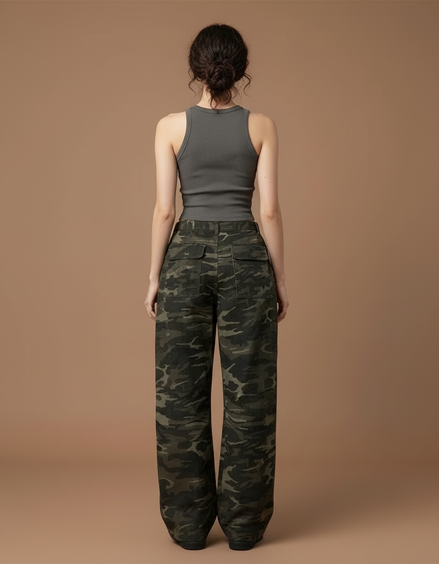 Pantalon Cargo Camouflage Ample Taille Basse Femme Y2K - Multicolore Toile - vue 2