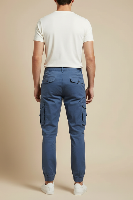 Pantalon Cargo Homme Bleu Coton Décontracté Jogger Multi-Poches - Gabardine - vue 2