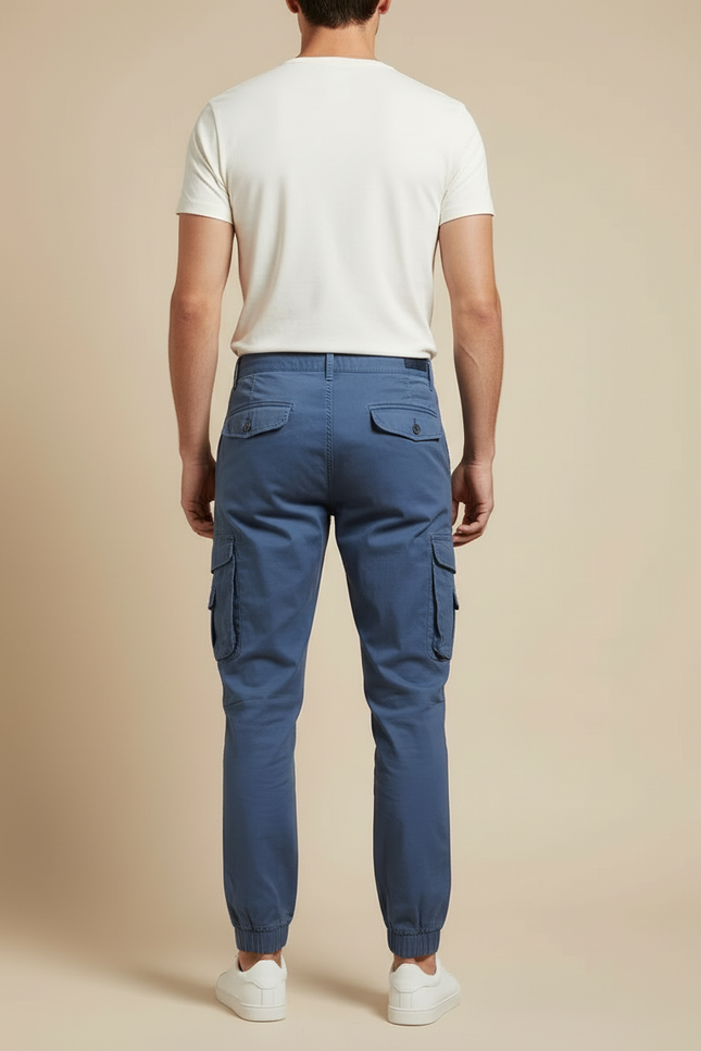 Pantalon Cargo Homme Bleu Coton Décontracté Jogger Multi-Poches - Gabardine - vue 2