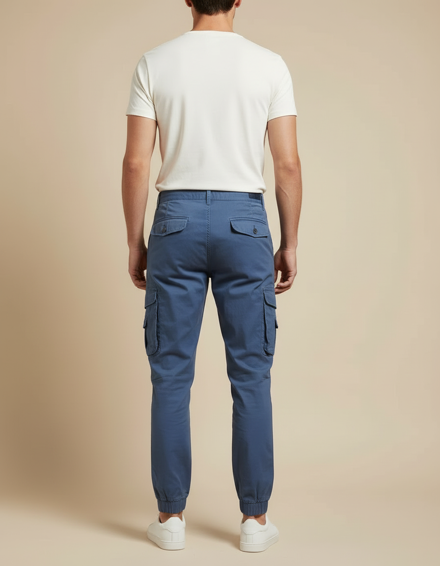 Pantalon Cargo Homme Bleu Coton Décontracté Jogger Multi-Poches - Gabardine - vue 2