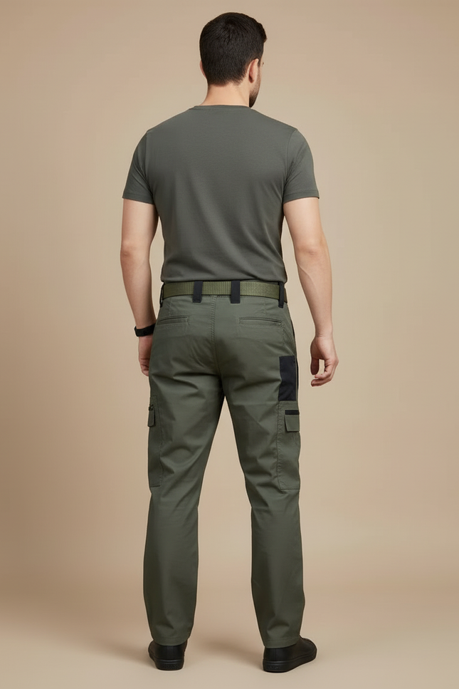 Pantalon Cargo Homme Vert Militaire Multipoches Durable Tactique - Kaki Toile - vue 2