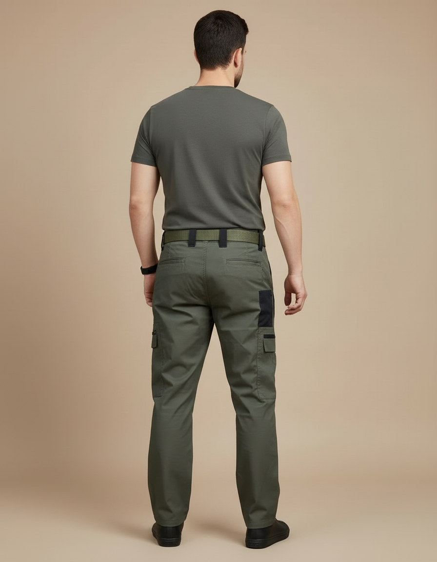 Pantalon Cargo Homme Vert Militaire Multipoches Durable Tactique - Kaki Toile - vue 2