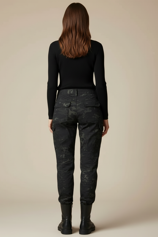 Pantalon Cargo Camouflage Noir Ajusté Femme Militaire - Toile - vue 2