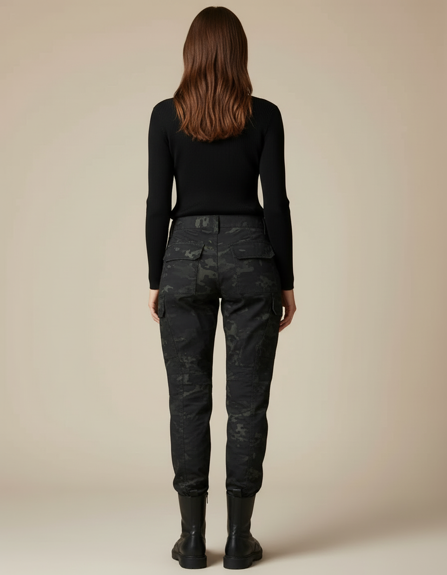 Pantalon Cargo Camouflage Noir Ajusté Femme Militaire - Toile - vue 2