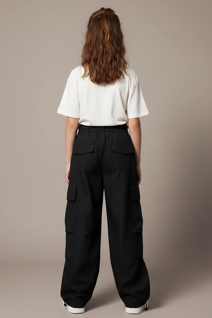 Pantalon Cargo Fille Noir Parachute - Polyester - vue 2