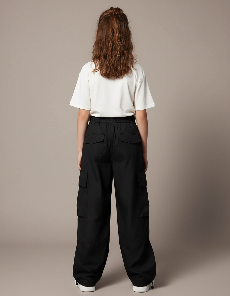 Pantalon Cargo Fille Noir Parachute - Polyester - vue 2