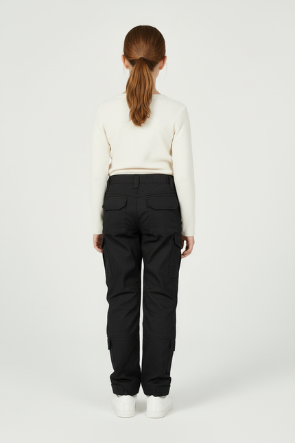 Pantalon Cargo Noir Tactique Multipoches Enfant - Toile - vue 2