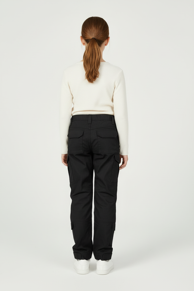 Pantalon Cargo Noir Tactique Multipoches Enfant - Toile - vue 2