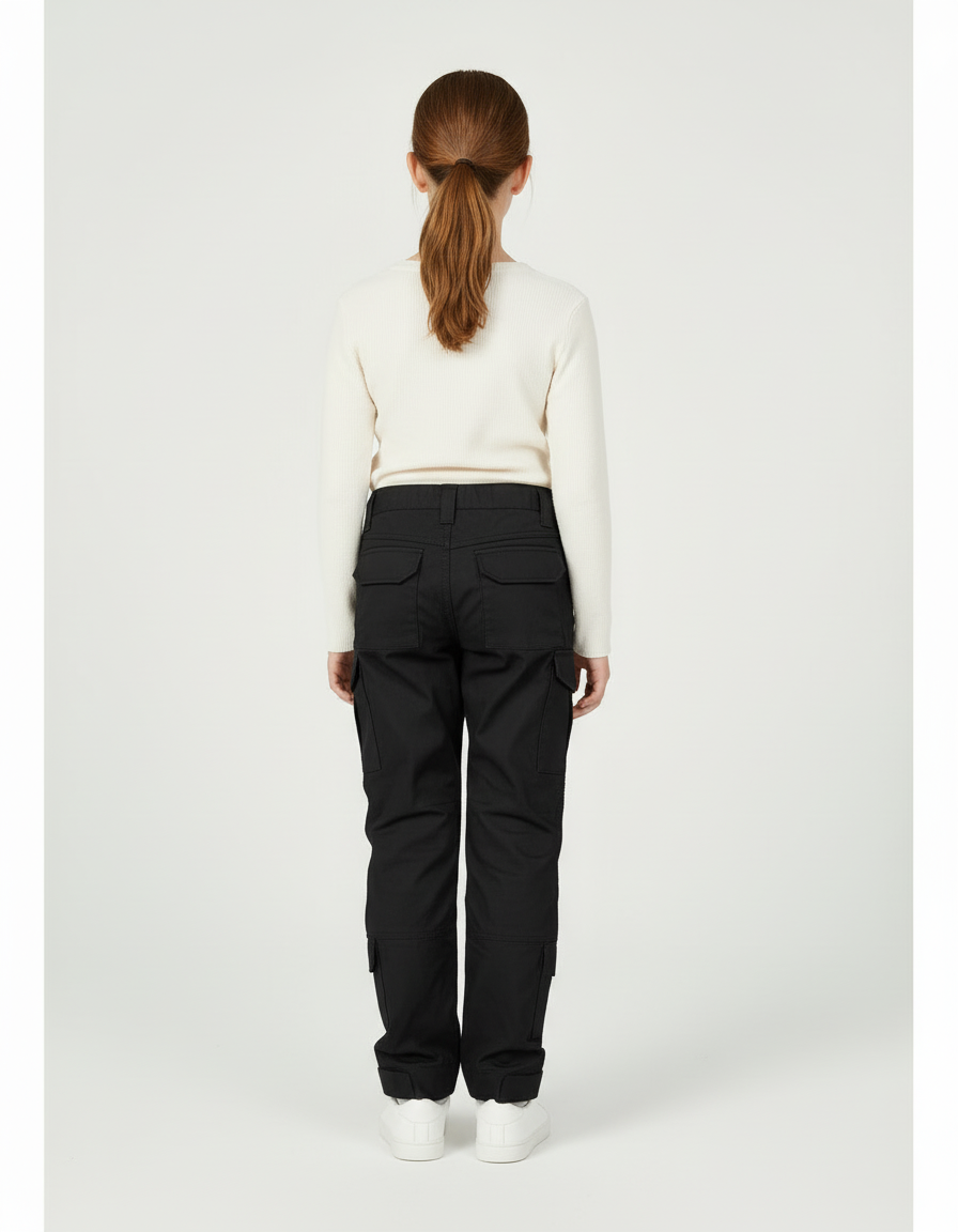 Pantalon Cargo Noir Tactique Multipoches Enfant - Toile - vue 2